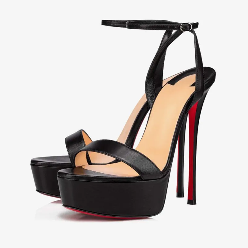 Elegant Black Leather Stiletto Sandals sold by ArnoConti