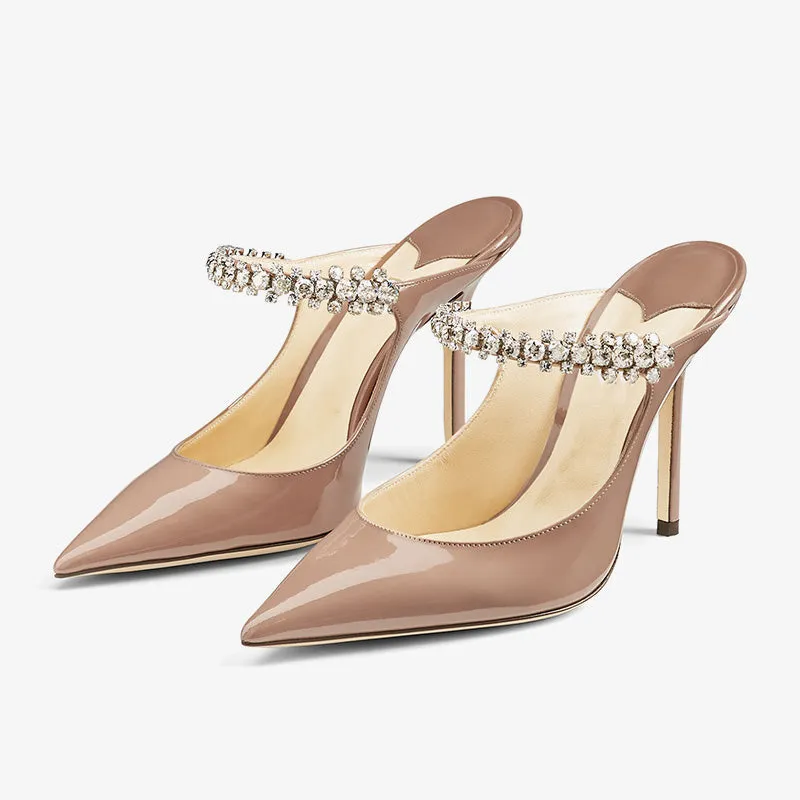 Nude Patent Leather Mules 100mm sold by ArnoConti