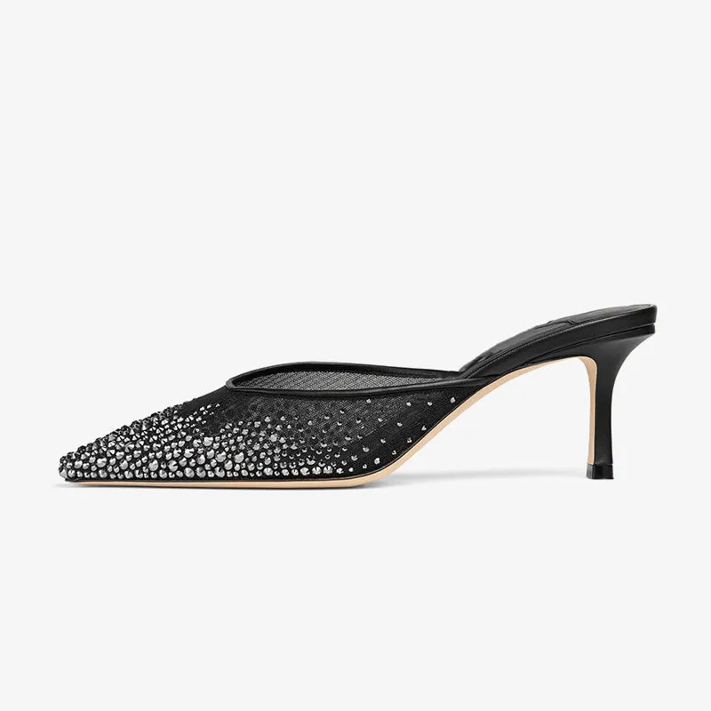 Crystal-Embellished Mesh Mules sold by ArnoConti