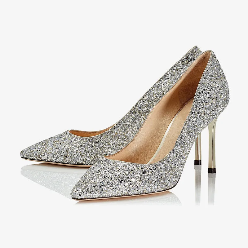 Champagne Glitter Evening Heels sold by ArnoConti