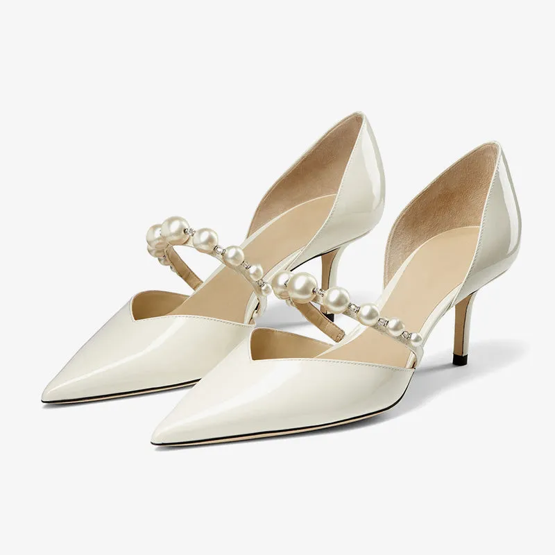 Latte Patent Leather Pearl Strap Pumps sold by ArnoConti