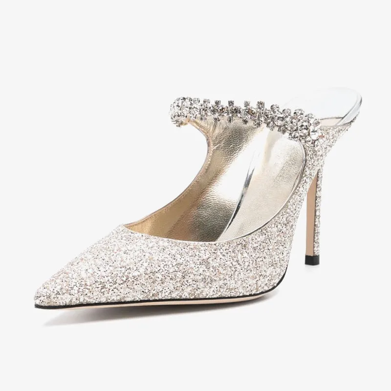 Silver Shiny Beautiful Mules 100mm sold by ArnoConti