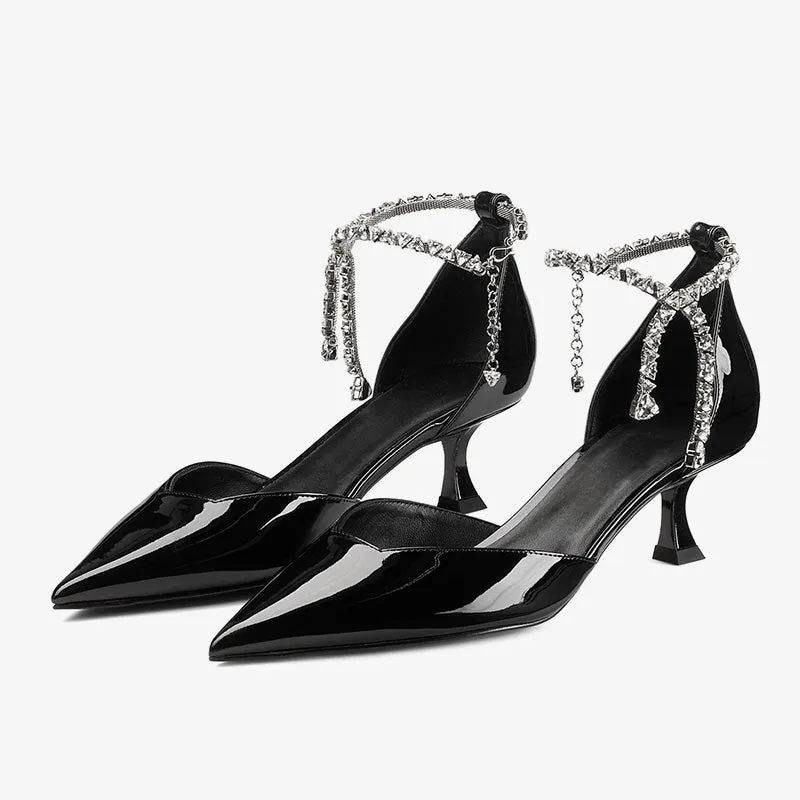 Black Patent Leather Pumps with Crystal Anklet sold by ArnoConti