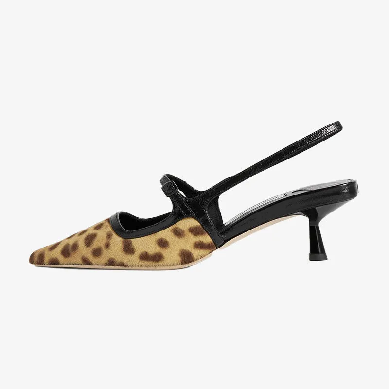 Leopard-Print Calf Hair Slingback Pumps sold by ArnoConti