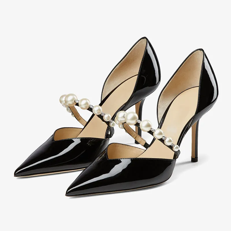 Black Patent Leather Pearl Strap Pumps sold by ArnoConti