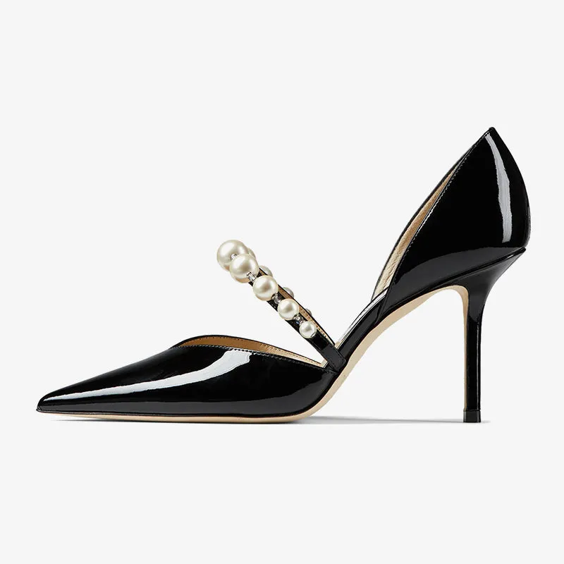 Black Patent Leather Pearl Strap Pumps sold by ArnoConti product image thumbnail 3