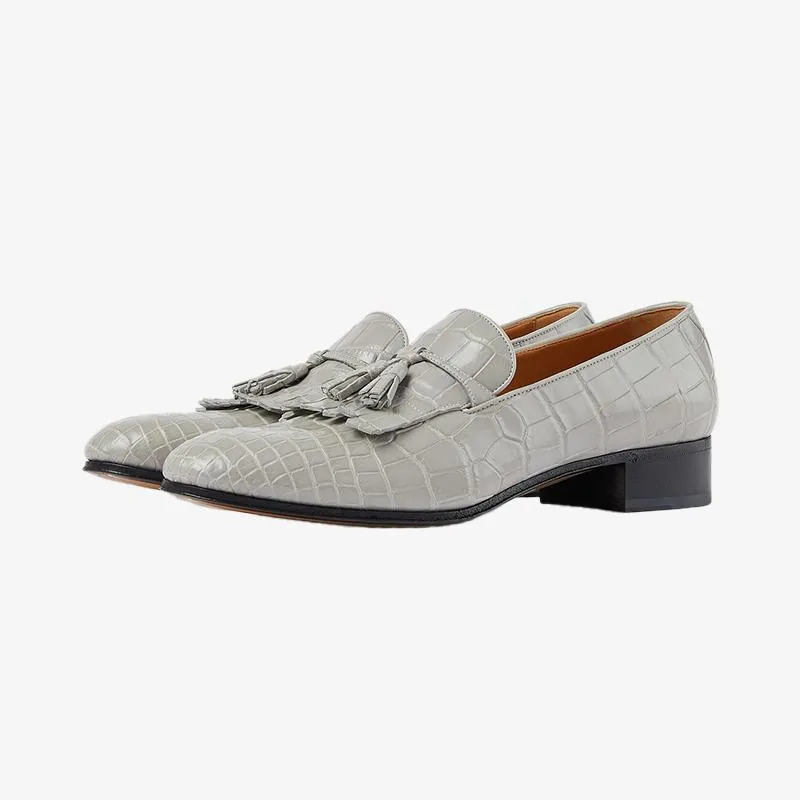 Crocodile-Embossed Leather Loafers with Tassel Detail sold by ArnoConti