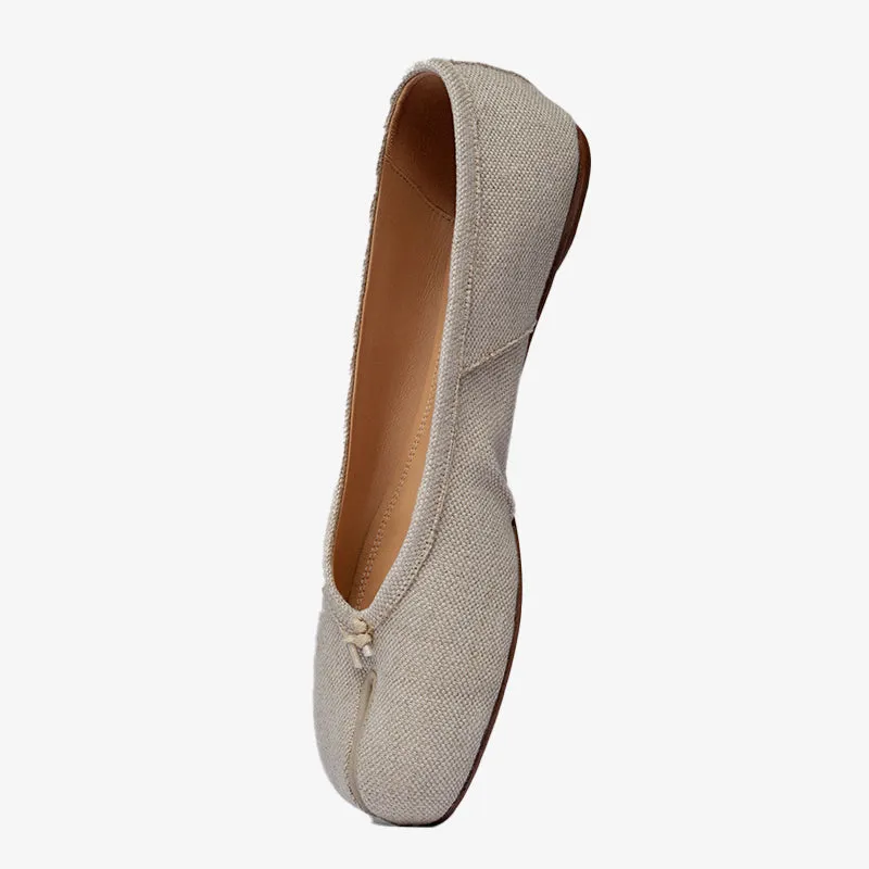 Textured linen Ballerinas with Handmade Folds sold by ArnoConti