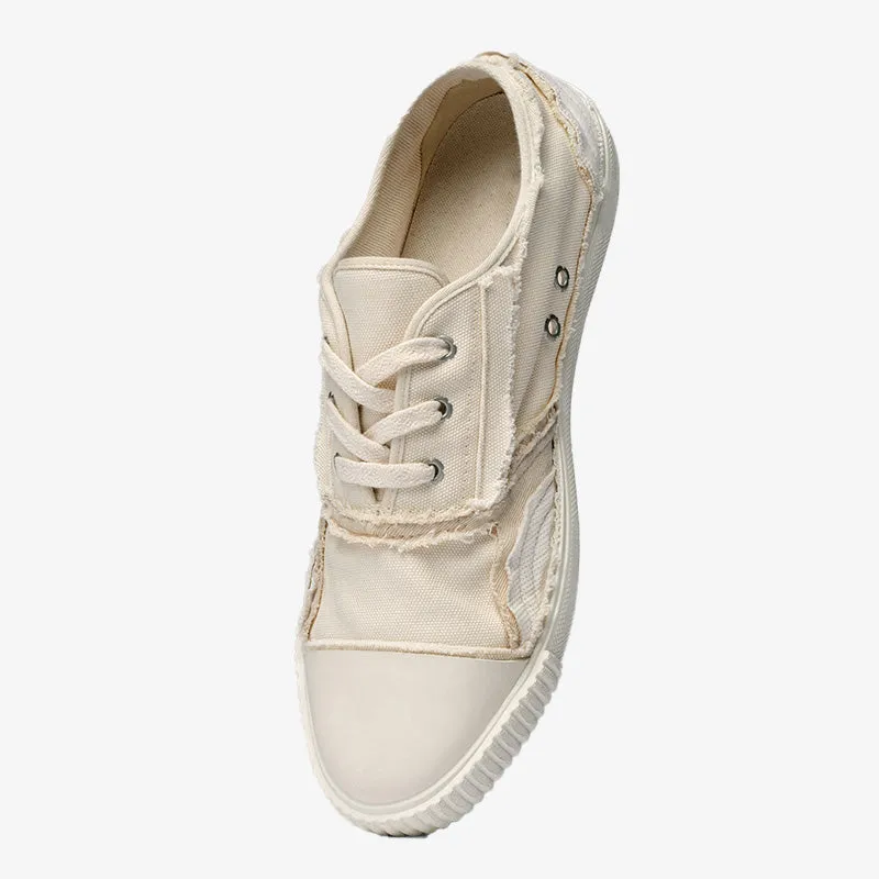 Off White Cotton Canvas Lace-Up Sneakers sold by ArnoConti