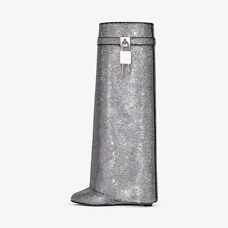 Glamorous Silvery Suede Strass High Boots sold by ArnoConti