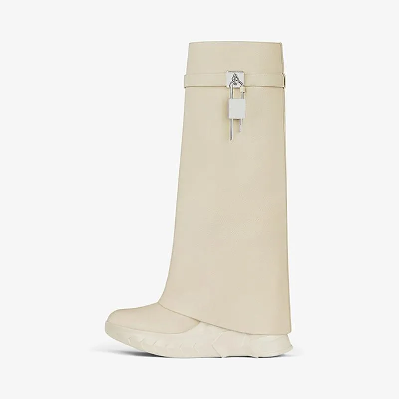 Beige Grained Calfskin High Boots 80mm sold by ArnoConti