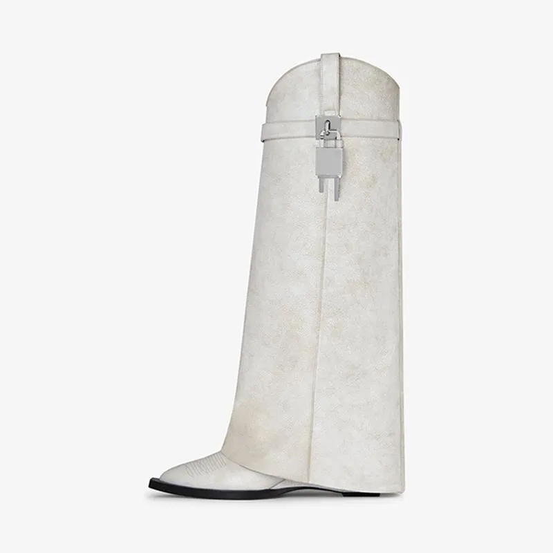 Sleek White Cowhide High Boots sold by ArnoConti