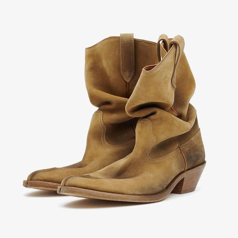 Light Brown Suede Split-toe Boots Women's made by ArnoConti