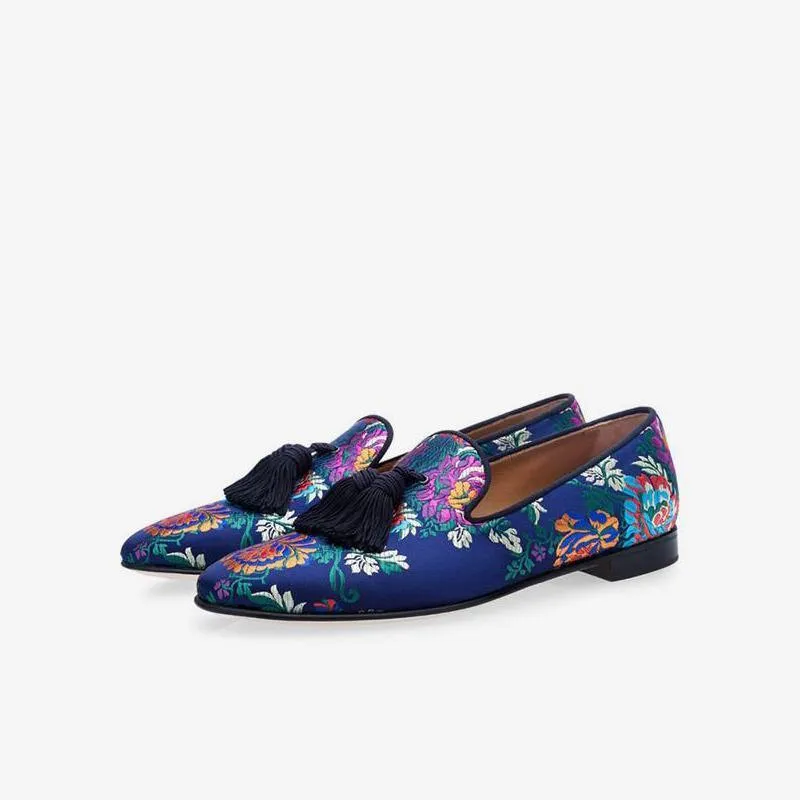 Vibrant Floral Embroidered Velvet Loafers sold by ArnoConti