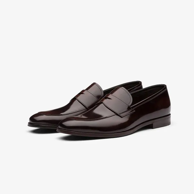 Polished Loafers Men Penny Brown Leather Slip On made by ArnoConti