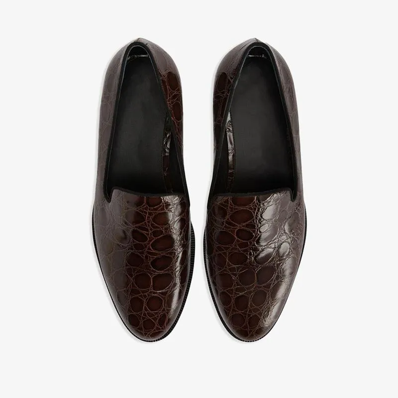 Chocolate Brown Crocodile-Embossed Leather Loafers sold by ArnoConti product image thumbnail 3