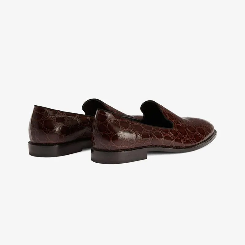Chocolate Brown Crocodile-Embossed Leather Loafers sold by ArnoConti product image thumbnail 4