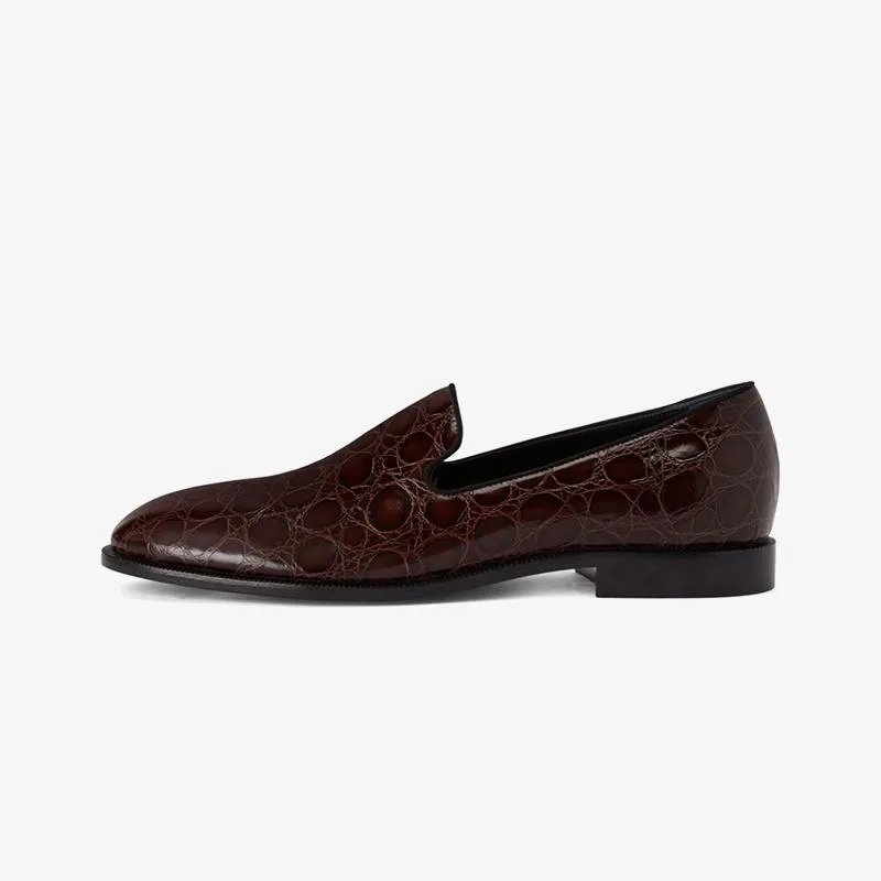 Chocolate Brown Crocodile-Embossed Leather Loafers sold by ArnoConti product image thumbnail 2