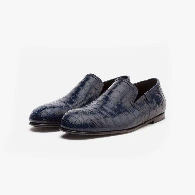 Blue Calf Croc-Embossed Loafers sold by ArnoConti