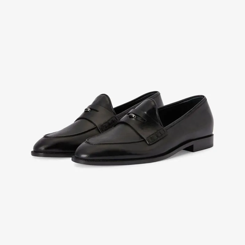 Jet Black Penny-Slot Leather Loafers sold by ArnoConti