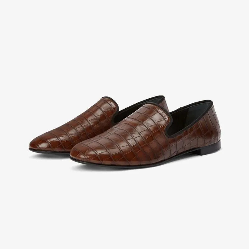 Cedar Brown Embossed Leather Loafers sold by ArnoConti