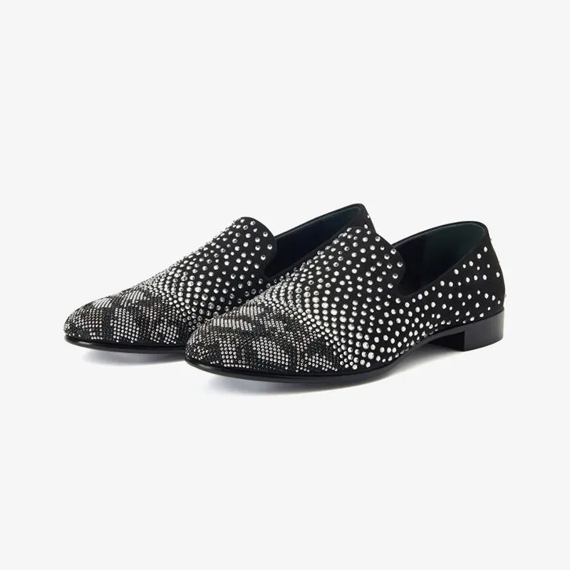 Black Velvet Loafers with Crystal Embroidery sold by ArnoConti