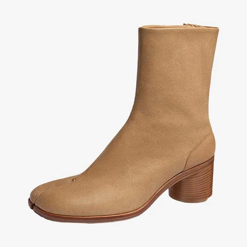 Beige Split-Toe Calf Leather Ankle Boots sold by ArnoConti