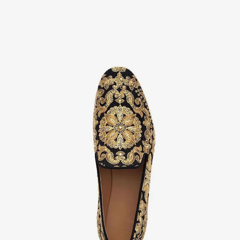 Gold Embroidered Leather Loafers sold by ArnoConti product image thumbnail 3
