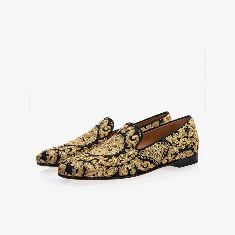 Gold Embroidered Leather Loafers sold by ArnoConti