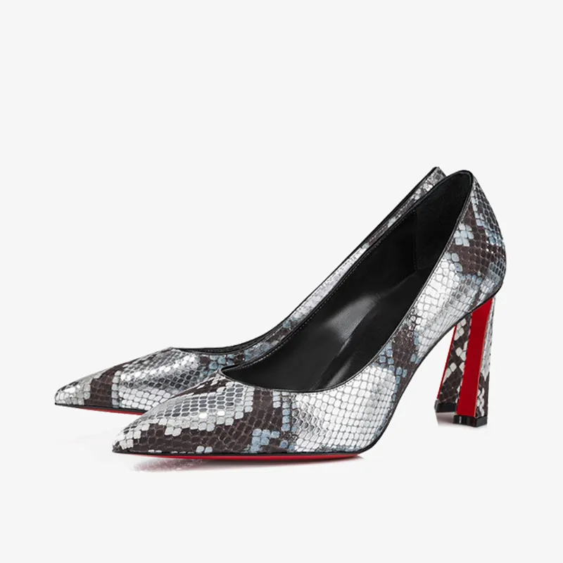 Silver Snake-Texture High Heels sold by ArnoConti