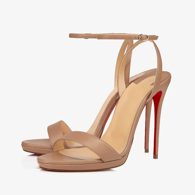 Beige Blush Leather Sandal with Wrapped Heel sold by ArnoConti
