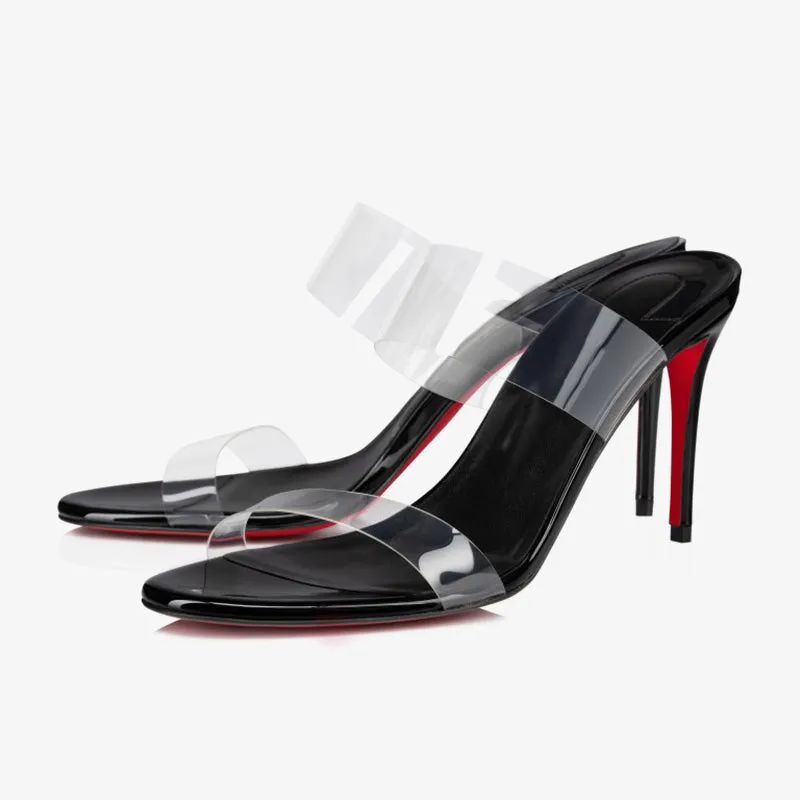 Sleek Black PVC Stiletto Mules sold by ArnoConti