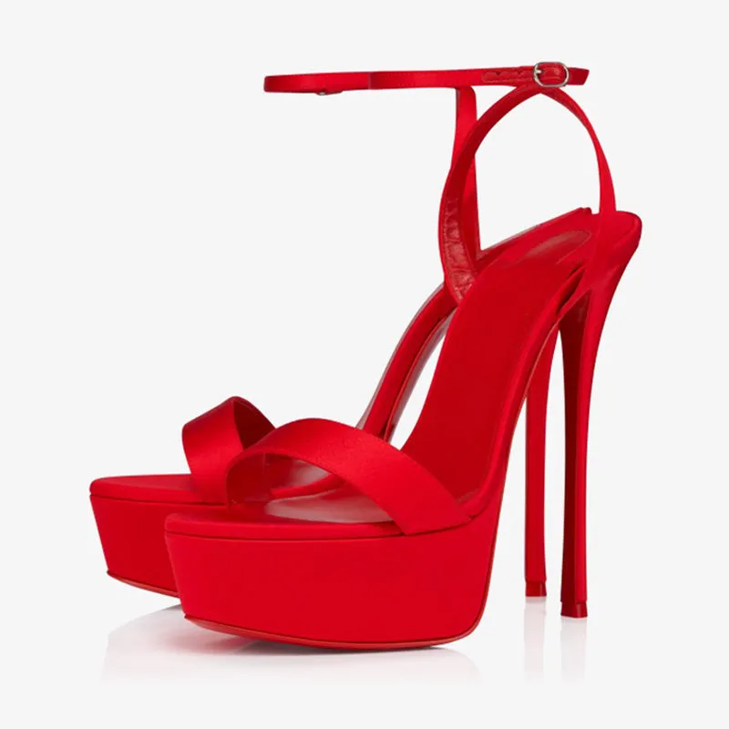 Red Satin Evening Heels sold by ArnoConti