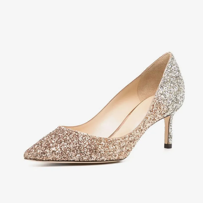 Gold Glitter Pointed-Toe Pumps sold by ArnoConti