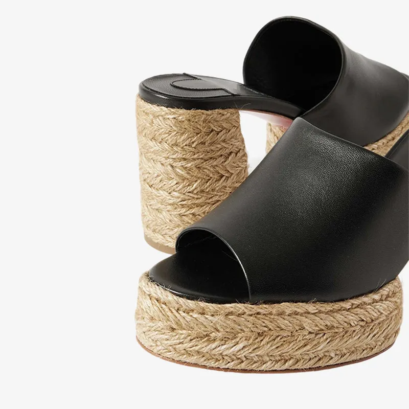 Black Leather Espadrille Mule sold by ArnoConti product image thumbnail 4