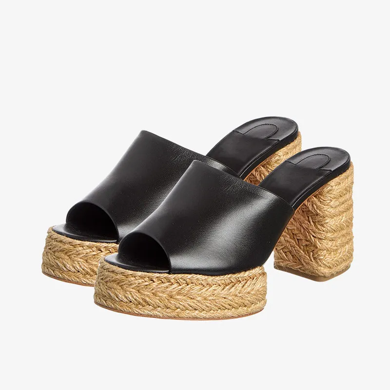 Black Leather Espadrille Mule made by ArnoConti