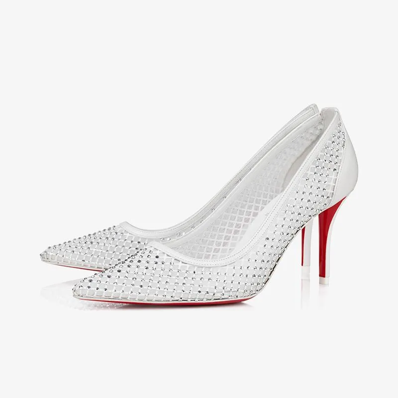 Elegant Ivory Mesh Stiletto Heels with Crystal Detail made by ArnoConti