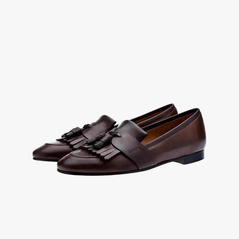 Timeless Tassel Loafers in Hand-Finished Brown Leather made by ArnoConti