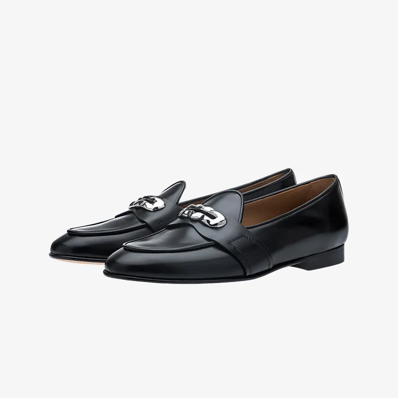 Refined Slip-On Loafers in Hand-Brushed Black Leather made by ArnoConti