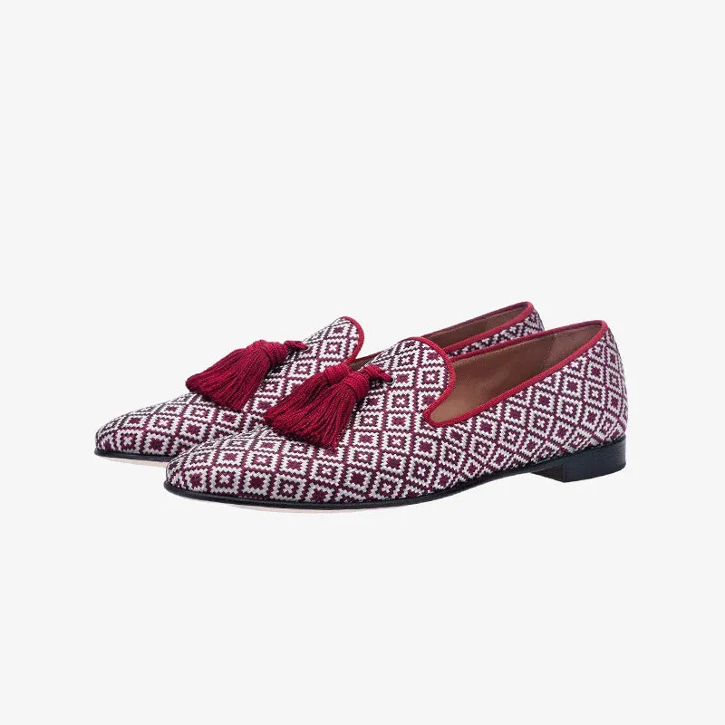 Expressive Burgundy Loafers in Patterned Jacquard Fabric made by ArnoConti