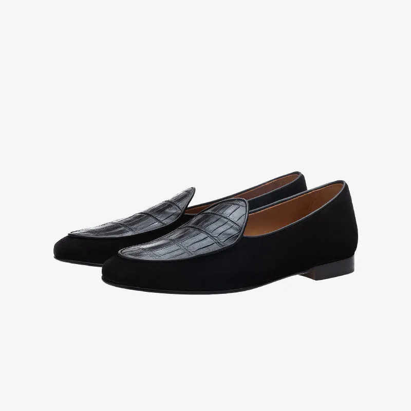 Soft Suede Black Loafers with Subtle Material Contrast made by ArnoConti