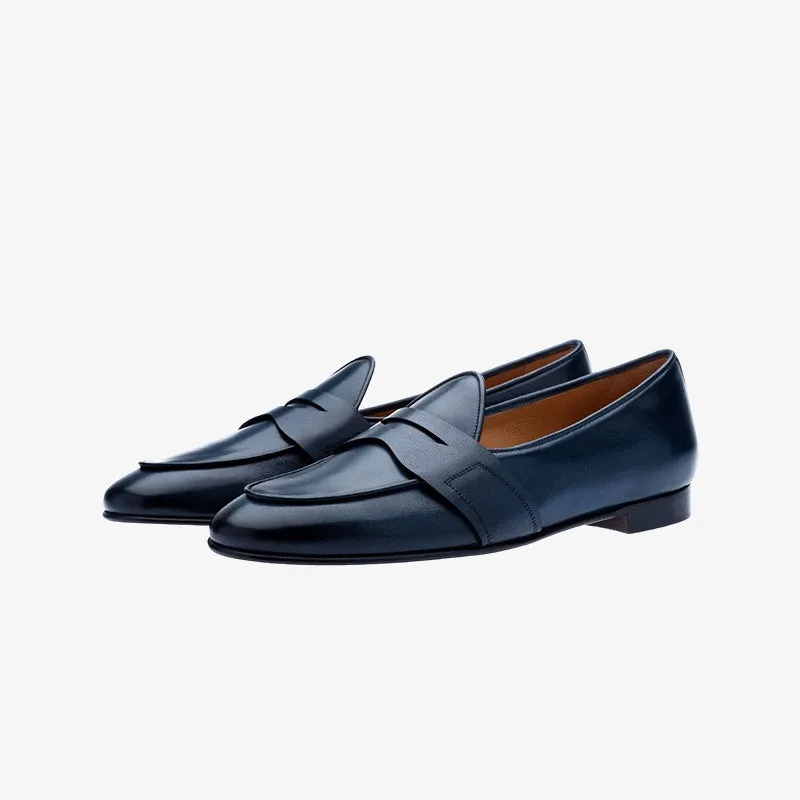 Classic Navy Slip-On Loafers in Hand-Finished Calfskin made by ArnoConti