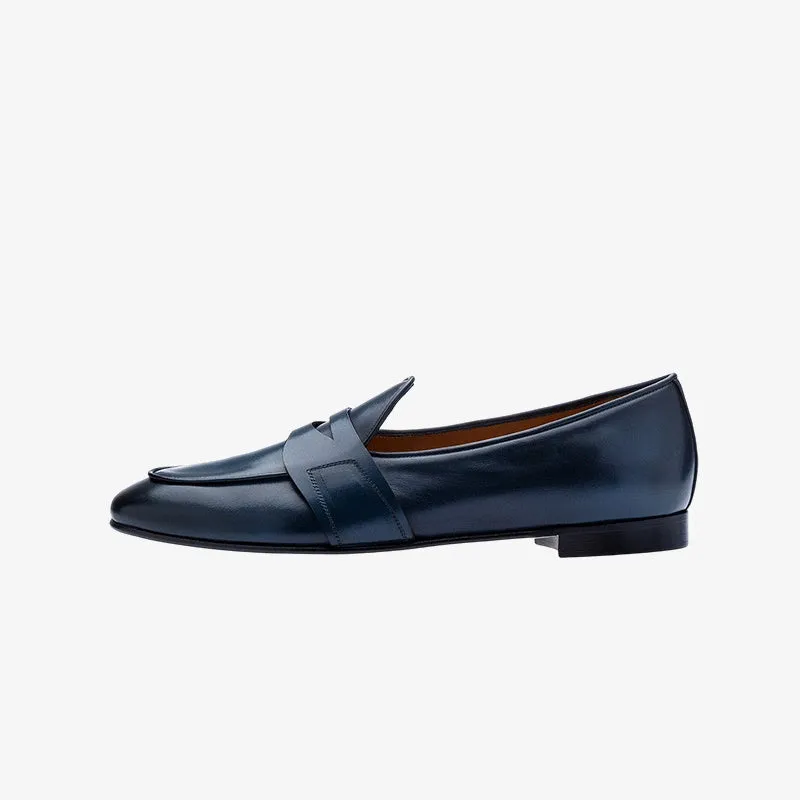 Classic Navy Slip-On Loafers in Hand-Finished Calfskin sold by ArnoConti product image thumbnail 2