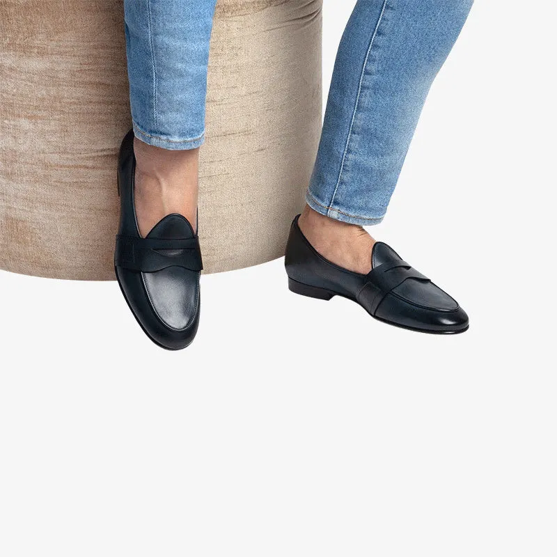 Classic Navy Slip-On Loafers in Hand-Finished Calfskin sold by ArnoConti product image thumbnail 3