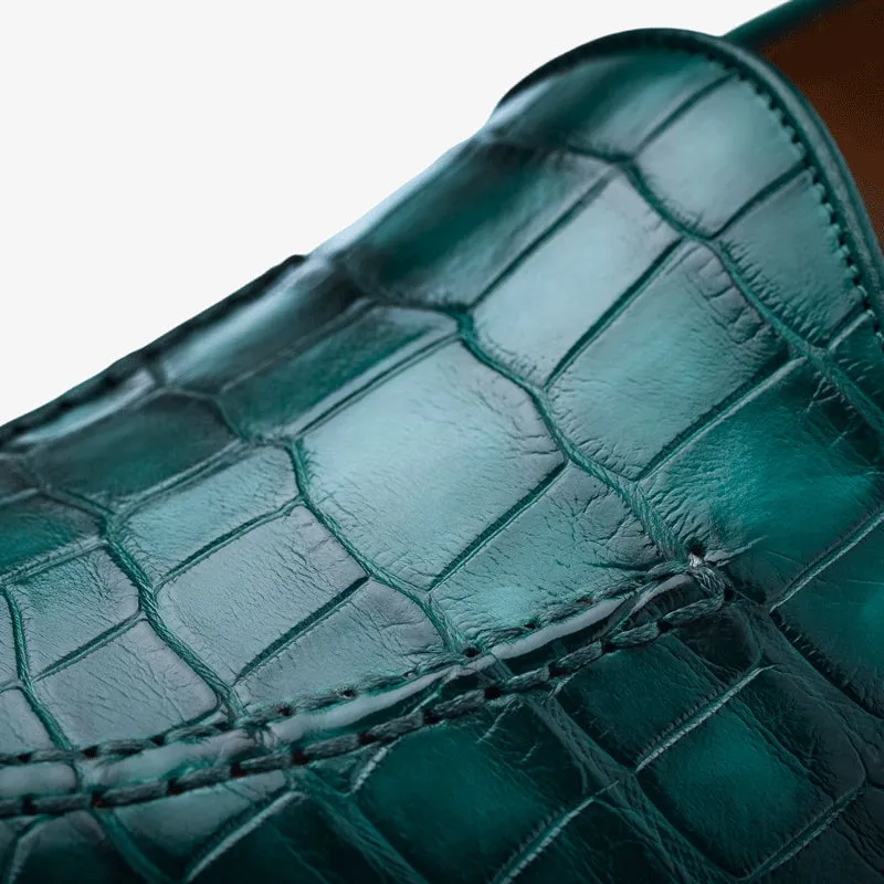 Green Textured Leather Loafers with Moc Stitching Detail sold by ArnoConti product image thumbnail 3
