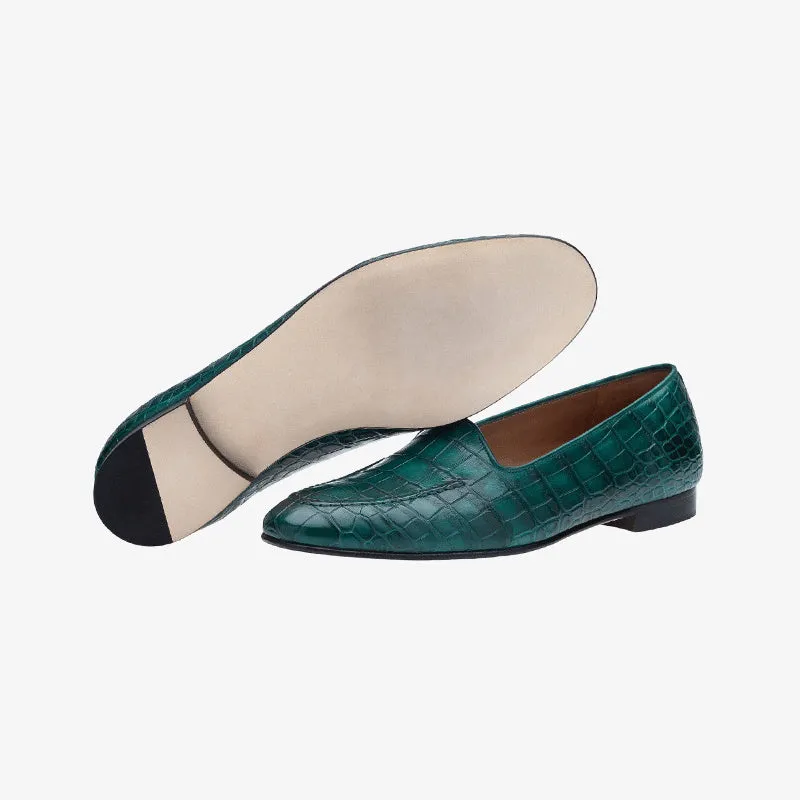 Green Textured Leather Loafers with Moc Stitching Detail sold by ArnoConti product image thumbnail 5