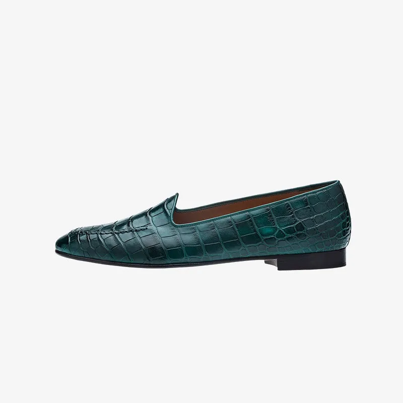 Green Textured Leather Loafers with Moc Stitching Detail sold by ArnoConti product image thumbnail 2