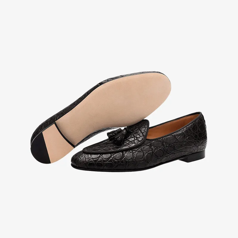 Black Leather Tassel Loafers for Smart Everyday Wear sold by ArnoConti product image thumbnail 3