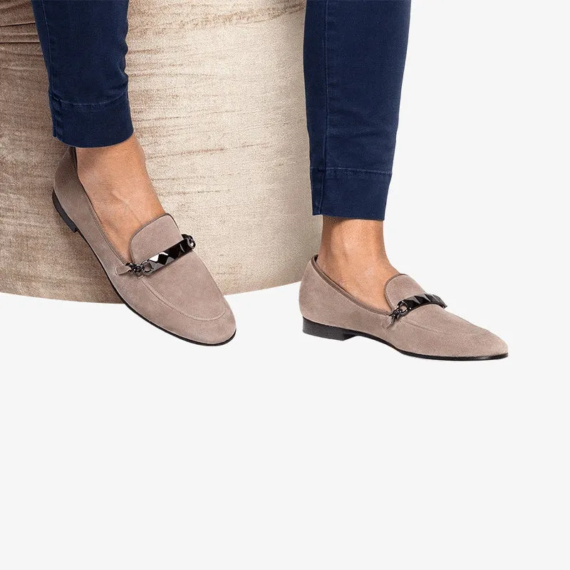 Neutral Taupe Suede Loafers with Contemporary Stud Detail sold by ArnoConti product image thumbnail 2