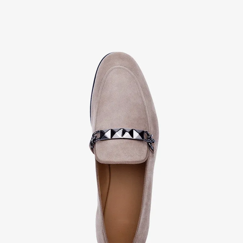 Neutral Taupe Suede Loafers with Contemporary Stud Detail sold by ArnoConti product image thumbnail 3